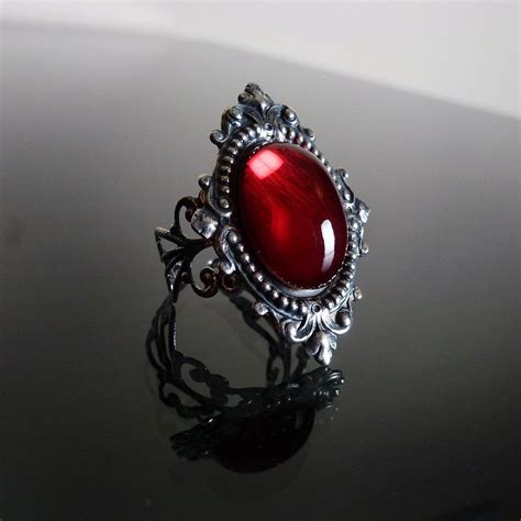 Victorian Gothic Ring Ruby Red Ornate Silver Filigree Etsy Gothic