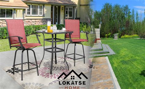 Lokatse Home 3 Pcs Bar Stools Set 2 High Swivel Chairs And
