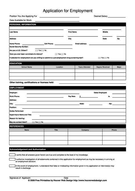 Employment Application Forms Free Printable
