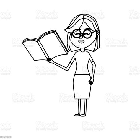 Line Woman Teacher With School Tool In The Hand Stock Illustration