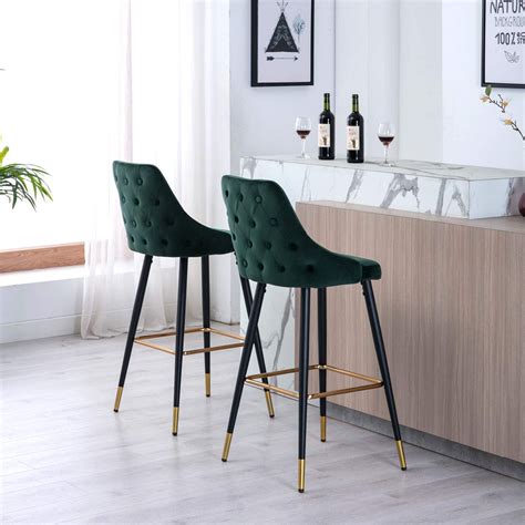 Wahson Velvet Bar Stools Kitchen Counter Stools With Metal Legs And Gold Plated Footrest Set