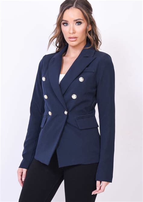 Military Style Tailored Blazer Jacket Navy Blue The Eclectic Showcase