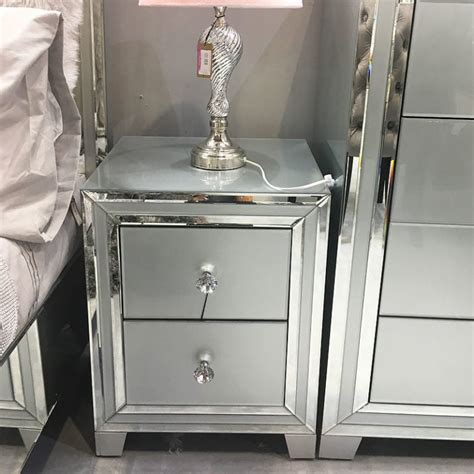 Madison Grey Glass 2 Drawer Mirrored Bedside Cabinet Picture Perfect Home