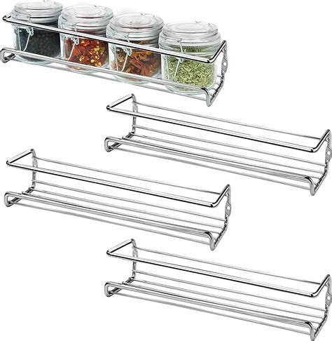 Belle Vous 4 Pack Chrome Wall Mount Spice Rack Organisers Single Tier