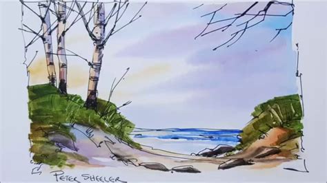 Easy To Folow Pen And Wash Tutorial Of Beach Sunset In Watercolor Full