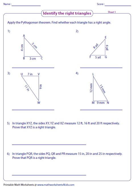Pythagorean Theorem Worksheets