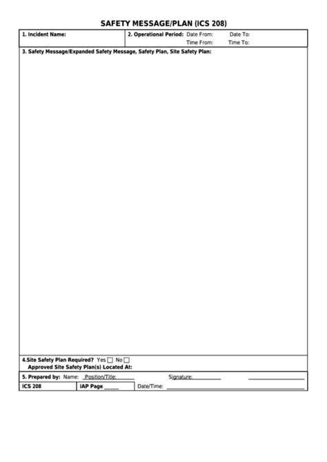 Form Ics 208 Safety Messageplan Printable Pdf Download