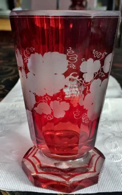 Egermann Czech Bohemian Ruby Red And Clear Etched 12 Inch Vase 70 00 Picclick
