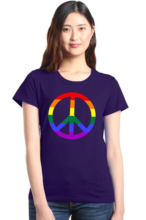 Rainbow Peace Sign Womens T Shirt Gay Pride Rainbow Equal Rights