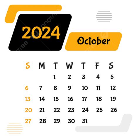 Modèle De Conception De Calendrier Doctobre 2024 Vecteur Png Octobre