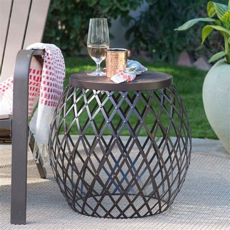 Coral Coast Darby 20 In Round Metal Patio Side Table With Wood Top