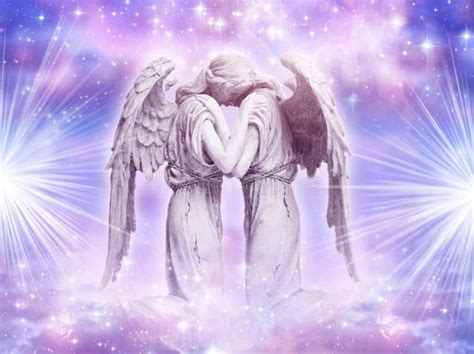 Angel Love Two Angels With Rays Of Light Over Blue Sky With Stars Like