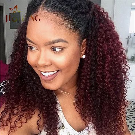 Burgundy 99j Brazilian Kinky Curly Hair Red And Black Kinky Curly Weaving Hair Ombre Brazilian