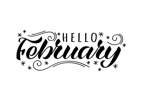 Hello February Hand Drawn Lettering Card With Doodle Snowflakes