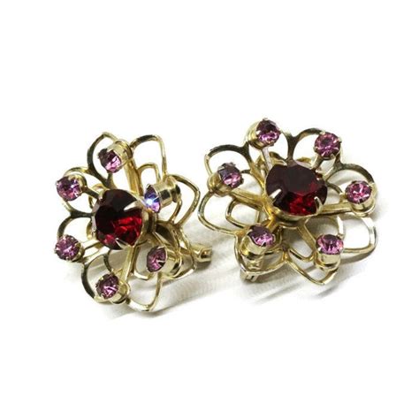 Red And Pink Scatter Pins Vintage Gold Tone Florals Red Etsy