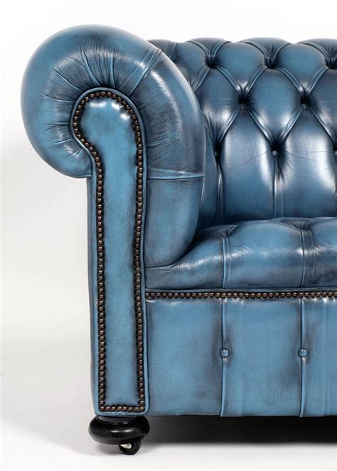Vintage Steel Blue Leather Chesterfield Sofa At 1stdibs
