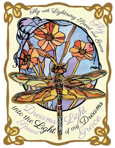 Dragonfly Art Nouveau Print Dragonfly And Flowers Pastel Colors 8x10