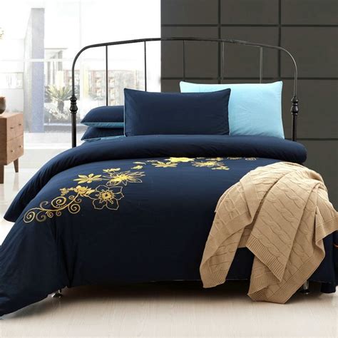 Navy Blue And Yellow 100 Cotton Bedding Sets
