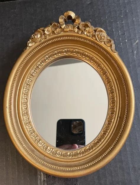 Vintage Ornate Gold Small Frame Accent Hanging Mirror Plastic Hollywood