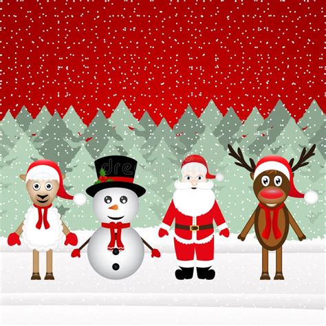 Snowman And Sheep Christmas Illustration Stock Vector Illustration Of