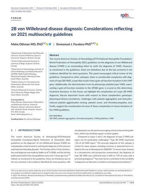 Pdf 2b Von Willebrand Disease Diagnosis Considerations Reflecting On