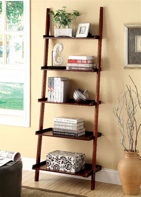 Sion Contemporary Wall Ladder Display Shelf 5 Tier Shelves Solid Wood