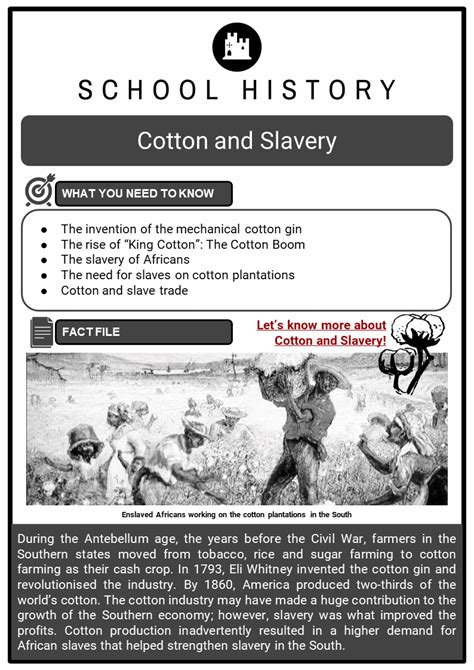 Cotton And Slavery Facts Worksheets Cotton Boom And Slave Trade