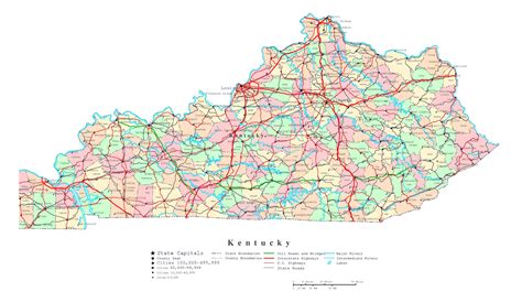Large Administrative Map Of Kentucky State With Highways And Cities