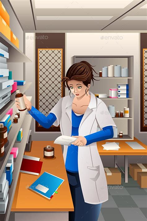 Pharmacist Working In The Pharmacy Pharmacy Art Pharmacist Medical