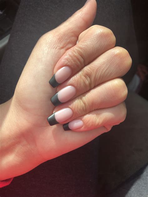 Black French Tip Short Acrylic Nails Matte Black Nails Hair And Nails