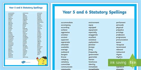 Planit Spelling Y5y6 Statutory Spelling Word Mat