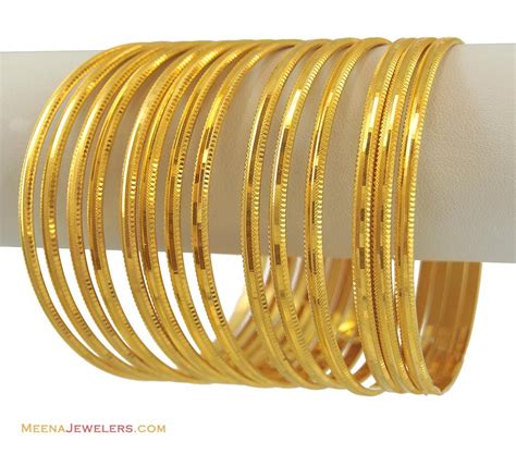 22k Plain Gold Bangles Set14 Pcs Plain Gold Bangles Gold Bangle