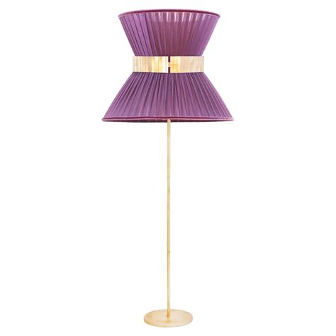 Tiffany Contemporary Floor Lamp 60 Purple Silk Antiqued Brass