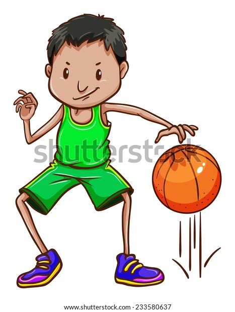 Coloured Sketch Basketball Player Wearing Green Stock Vector Royalty