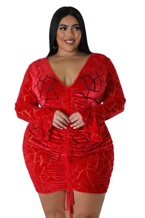 Final Sale Plus Size Bell Sleeve Velvet Mini Bodycon Dress With Ruched In 2023 Bodycon Mini