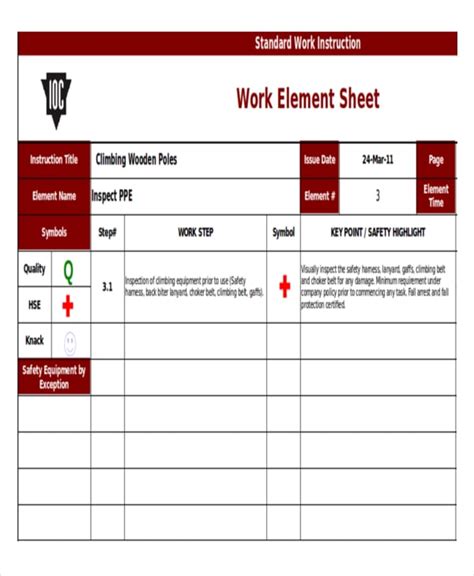 Standard Work Template Excel Free Printable Templates