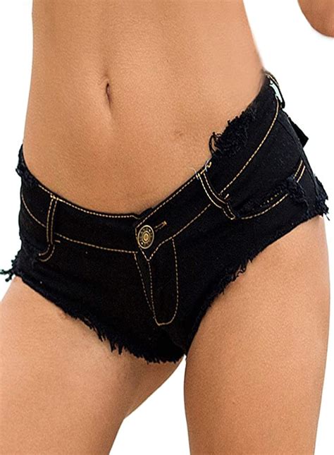 Women Low Waist Denim Shorts Pocket Jeans Ripped Bodycon Raw Hem Solid