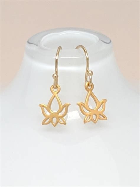 Lotus Earrings Gold Lotus Flower Earrings Yoga Zen Inspired Etsy