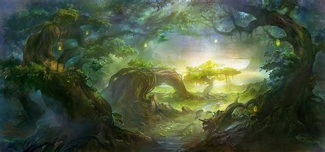 Magical Forest Forest Art Luminos Woods Tree Fantasy Green