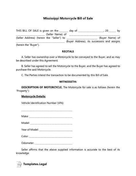 Mississippi Bill Of Sale Templates Free Word Pdf Odt