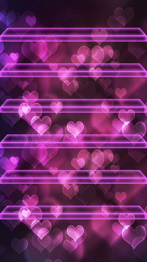 Tap And Get The Free App Shelves Hearts Bokeh Pink Neon Love Romantic