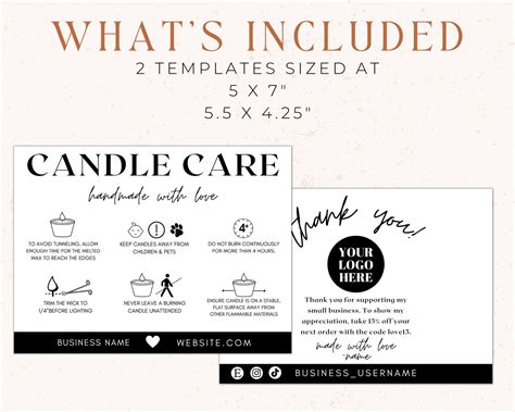 Editable Candle Care Card Printable Candle Care Template Etsy Canada