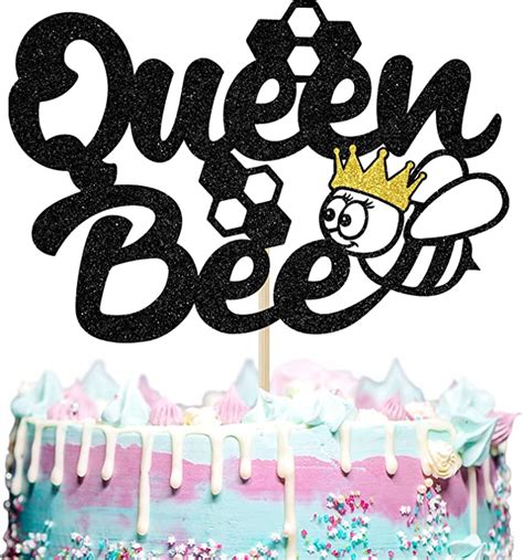black glitter queen bee cake topper mother s birthday cake decor bumble bee themed