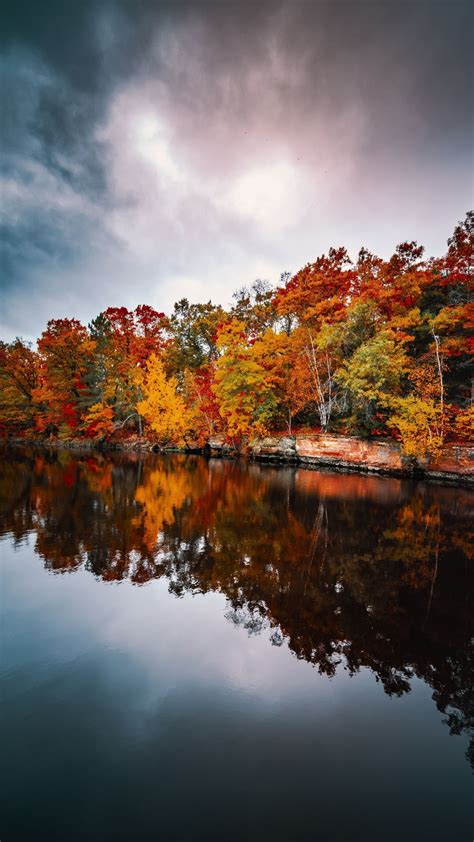 Autumn Colorful Trees Reflections Lake 1080x1920 Wallpaper