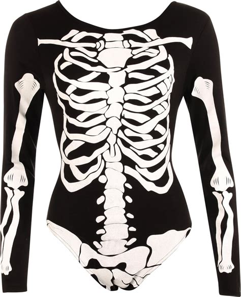 Wearall Womens Long Sleeve Skeleton Bodysuit Black Us