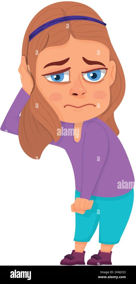Sad Girl Upset Depressed Child Lonely Cartoon Character Stock Vector