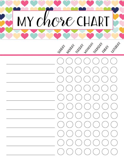 Girls Printable Chore Chart Kids