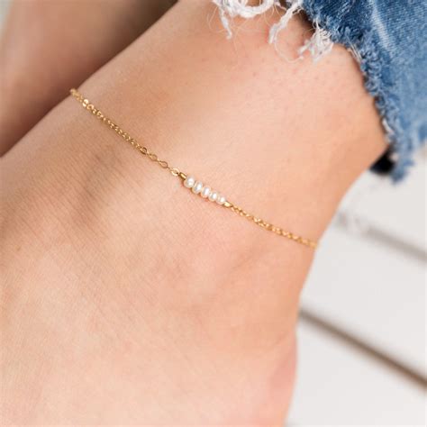 Tiny Pearl Anklet Pearl Ankle Bracelets For Women Dainty Pearl Anklet