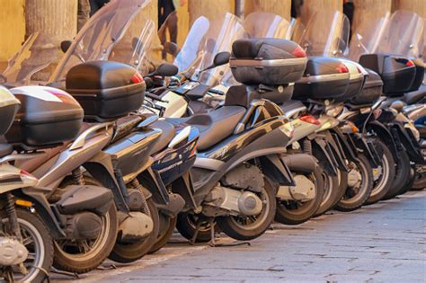 Motorcycles Parked In A Row Stock Photo Download Image Now Istock