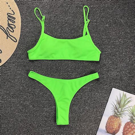 sexy two piece yellow bikini 2021 swimsuit women swimwear push up vintage biquini drop shipping